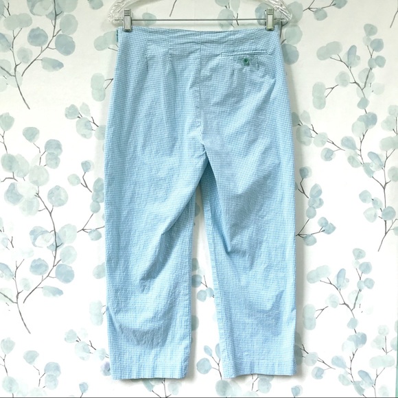 Brooks Stretch Light Blue White Plaid Check Seersucker Cropped Capri Pants - Picture 8 of 11